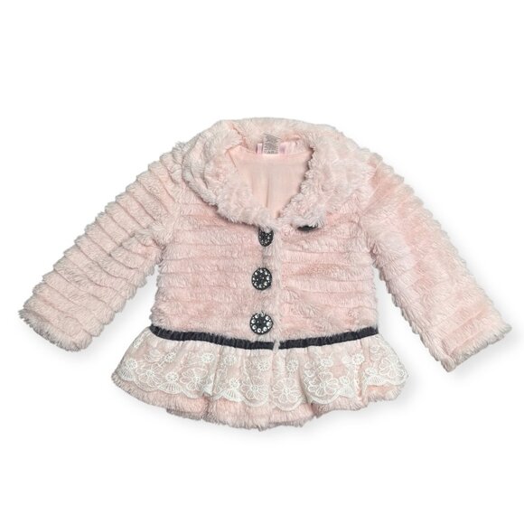 Little Lass Pink faux fur jacket Size 2T - Picture 1 of 8